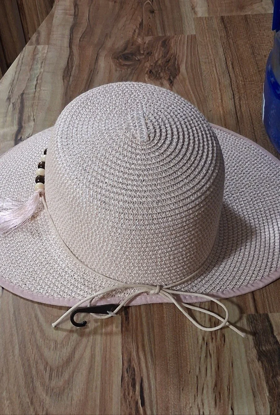 Magid Pink Straw Sun Hat with Bead & Tassel